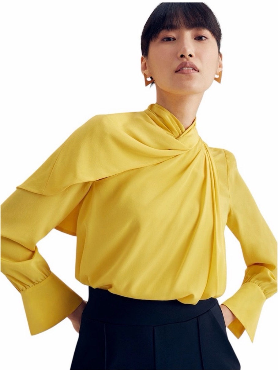 The Fold London Knightsbridge Draped Long Sleeve Silk Blouse Top Uk 10 Us 6